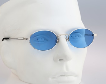 Alain Delon 3455A, Vintage 90s tinted blue lenses silver oval sunglasses men & women, NOS