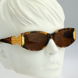 Linea Pitti 500, Vintage 90s unique gold & tortoise rectangle cat eye sunglasses women, NOS