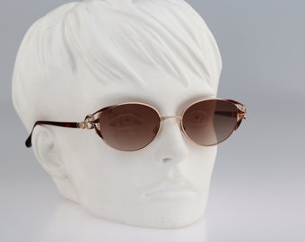 Diva 5070 3, Vintage 90s gold and tortose unique victorian cat eye sunglasses women, NOS