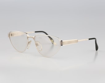 Silhouette M 6135, Vintage 80s unique large silver cat eye glasses frames womens NOS