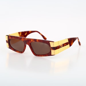 Avantage by Brill Arte 1018 3, Vintage 80s unique gold & tortoise small rectangle sunglasses women NOS