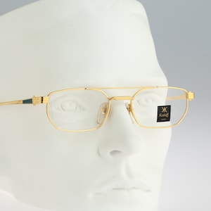 Korloff Paris K 16 C 03, Vintage 90s gold small rectangle hexagon aviator glasses frames mens & womens NOS