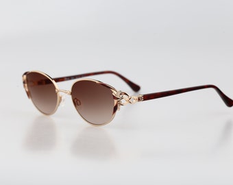 Diva 5070 3, Vintage 90s gold and tortose unique victorian cat eye sunglasses women, NOS