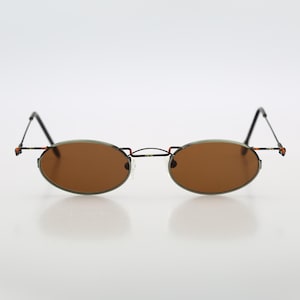 4U 2640 Vega, Vintage 90s antique green and colorful unique small oval sunglasses mens & women, NOS