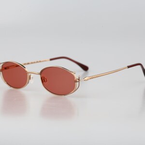 Diva 9062 76, Vintage 90s tinted lenses unique gold and pink small rectangle sunglasses women, NOS