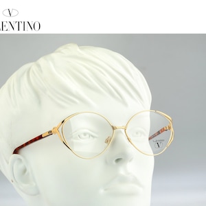 Valentino V364 903, Vintage 90s unique gold oversized round eyeglasses frames womens NOS
