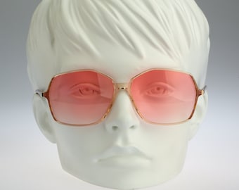 Silhouette M 1766, Vintage 80s tinted pink lenses clear oversized hexagon sunglasses women, NOS
