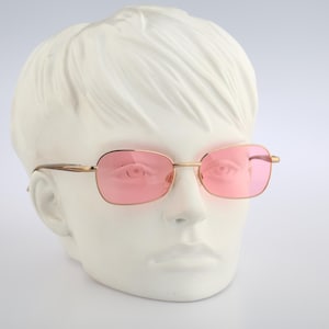 Paloma Picasso By Metzler 8653 484, Vintage 90s tinted pink lenses gold rectangle cat eye sunglasses women NOS