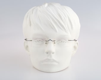 Ramon 49 3000, Vintage 90s crazy silver and blue rectangle eyeglasses rimless frames men & women NOS