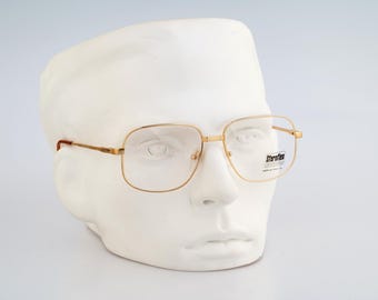 Sferoflex 108, Vintage 80s gold square eyeglasses frames mens & womens NOS