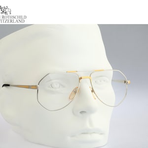 Roman Rothschild of Switzerland R16, Vintage 80er gold und silber oversized tropfen Fliegerbrille Herren & Damen NOS