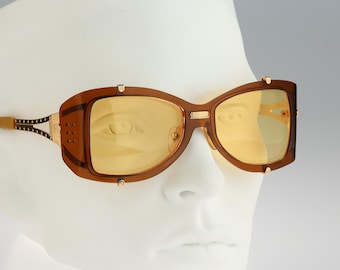Jean Paul Gaultier 56-6204, vintage jaren 90 getinte gele lenzen unieke zijschermen steampunk zonnebril heren en dames NOS
