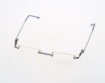 Vuillet Vega Prestige  550 04, Vintage 90s blue rimless rectangle eyeglasses frames mens & womens NOS