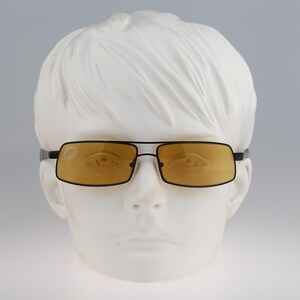 Nouvelle Vague Summer N411, Vintage 90s tinted yellow lenses gray unique wrap rectangle sunglasses men & women, NOS
