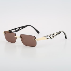 Libuda SP 1431 03, lunettes de soleil rectangulaires sans monture steamunk vintage des années 90, verres bruns, hommes et femmes, NSA