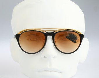 Derapage Z1, Vintage 90s tinted brown lenses unique black & gold aviator sunglasses men NOS