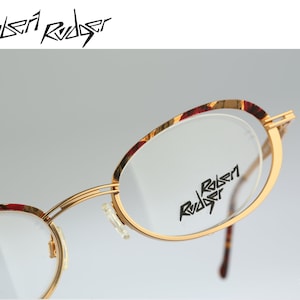 Robert Rudger 1930 245 13, Vintage 90s colorful & gold unique half rim oval eyeglasses frames womens NOS