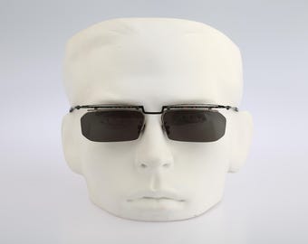 Select 18020 352, Vintage 90s black and green browline half rim rectangle sunglasses man and women, NOS