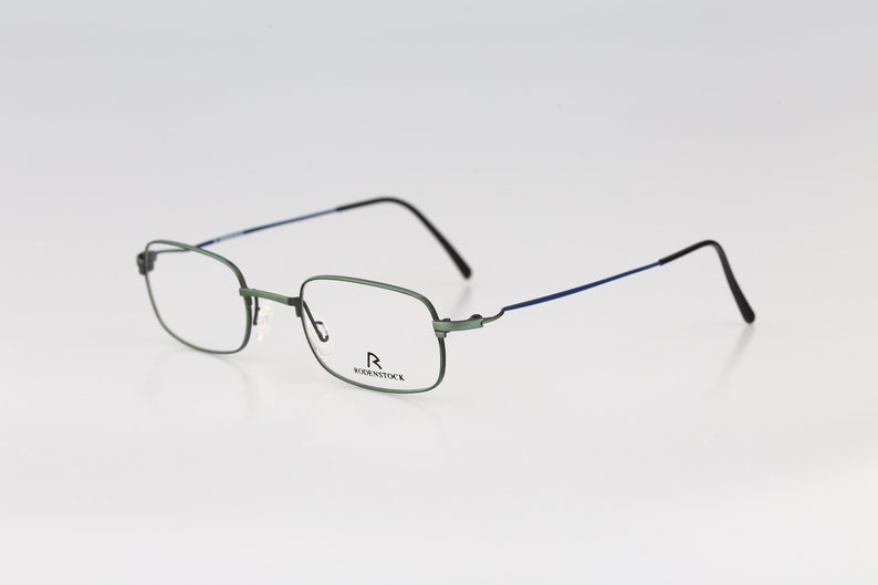 Rodenstock R 4264 D, Vintage 90s lightweight green and blue small rectangle eyeglasses frames mens & womens NOS image 6