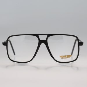 Concorde 46 603, Vintage 90s black square aviator glasses frames mens & womens NOS