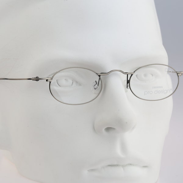 Pro Desing Denmark Better Collection P.800 C.2, Vintage 90s unique antique silver small oval eyeglasses frames mens & womens NOS