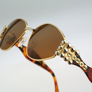 Steampunk sunglasses men, Anteprima Gilda 1, Vintage 90s unique tortoise & gold rectangle sunglasses women NOS