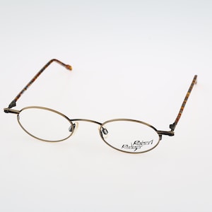 Robert Rudger 1410 139 36, Vintage 90s colorful & antique gold steampunk small oval eyeglasses frames mens and womens NOS