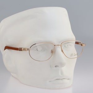 Lord 7013 6, Vintage 90s gold and genuine wood temples oval glasses frames mens & womens NOS