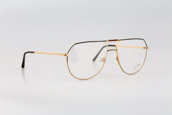 L' Art 307 016, Vintage 80s Black and Gold Aviator Eyeglasses Frame Mens &  Womens NOS 
