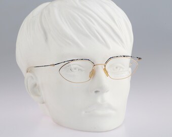 Eschenbach Titanium 3578 31, Vintage 90s colorful browline unique oval eyeglasses frames womens NOS