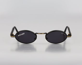 Oxydo by Safilo Big Whel 1 HU6, Vintage 90s black & gold steampunk small oval sunglasses women, NOS