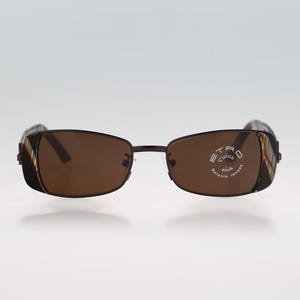 Etro SE 9370 R14, Vintage 90s brown and bufalo horn color double rim rectangle sunglasses women NOS