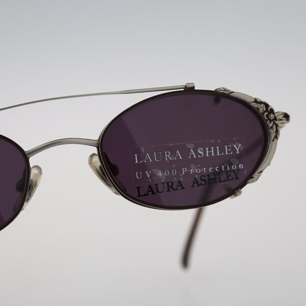 Laura Ashley Sacha Silver Henna, Vintage 90s victorian small oval eyeglasses & clip on sunglasses women NOS