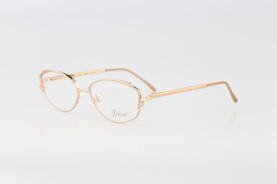 Diva 5196 175, Vintage 90s Gold Rectangle Cat Eye Eyeglasses  display picture 1