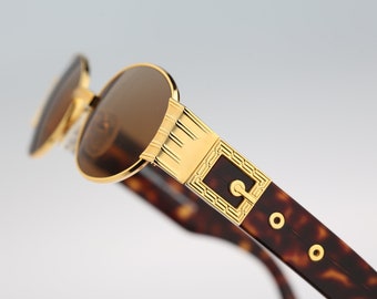 Roccobarocco 5832G 01 Hand made, Vintage 90s unique gold and tortoise steampunk oval sunglasses men & women NOS