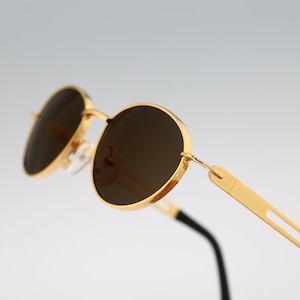 Le Club 1480 Oror, Vintage 90s gold round sunglasses mens & women, NOS