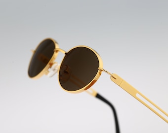 Le Club 1480 Oror, Vintage 90er Jahre goldene runde Sonnenbrille Herren & Damen, NOS