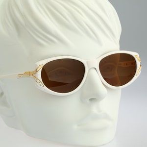 Anteprima Sharon, Vintage 90s gold & white rectangle sunglasses women,  NOS
