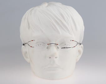 Yabi Spirit Power 2058 F1110, Vintage 90s colorful small oval eyeglasses rimless frames womens NOS