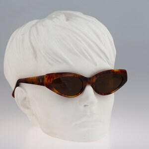 Nouvelle Vague Flora S42, Vintage 80s tortoise slim small cat eye sunglasses women, NOS