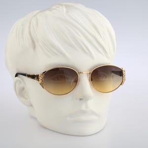 Silhouette M 6157 30 V 6056, Vintage 90s tinted lenses black and gold oval sunglasses women, NOS