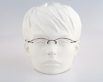 Vintage 90s unique colorful browline half rim slim oval eyeglasses frames womens / NOS