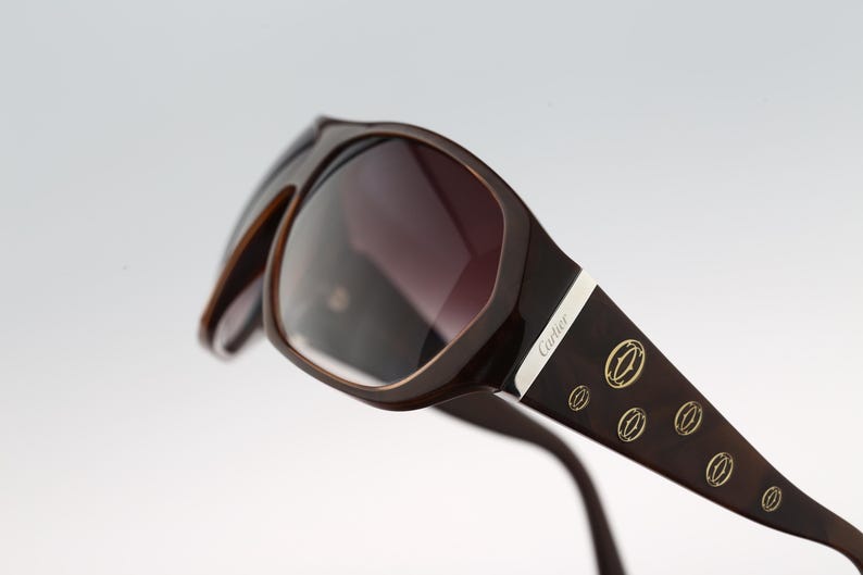 Cartier Paris 4671519, Vintage 2000s brown oversized wrap sunglasses women NOS image 7