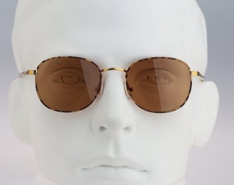Sting College n42, Vintage 90s tinted brown lenses unique gold & tortoise small square sunglasses men NOS