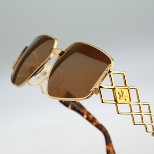 Linea Pitti, Vintage 90s unique oversized gold rectangle sunglasses men & women NOS
