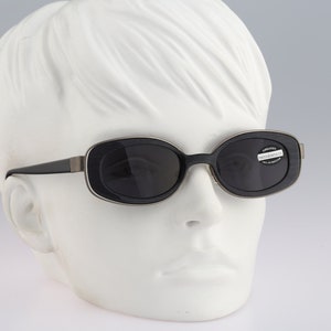 Roccobarocco 9313 60, Vintage 90s blue and gray unique double rim rectangle sunglasses women NOS