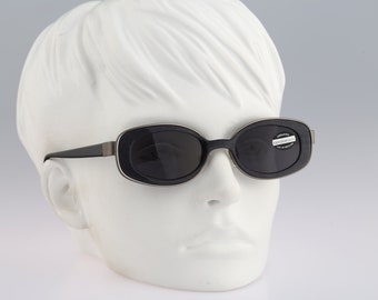 Roccobarocco 9313 60, Vintage 90s blue and gray unique double rim rectangle sunglasses women NOS