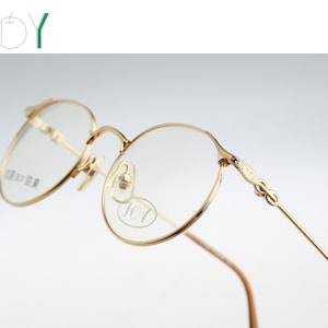 Joy J-704 P-Gold, Vintage 90s unique gold panto round eyeglasses frames mens & womens NOS