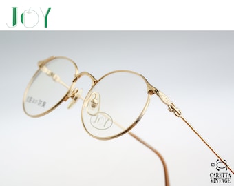 Joy J-704 P-Gold, Vintage 90s unique gold panto round eyeglasses frames mens & womens NOS