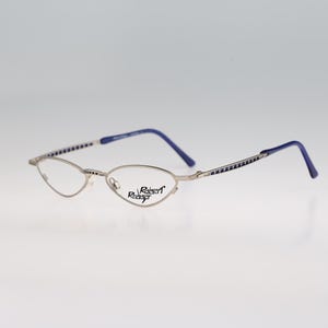 Robert Rudger 2130 112 K6, vintage jaren 90 blauw en zilver kleine slanke ovale leesbrilmonturen heren en dames NOS